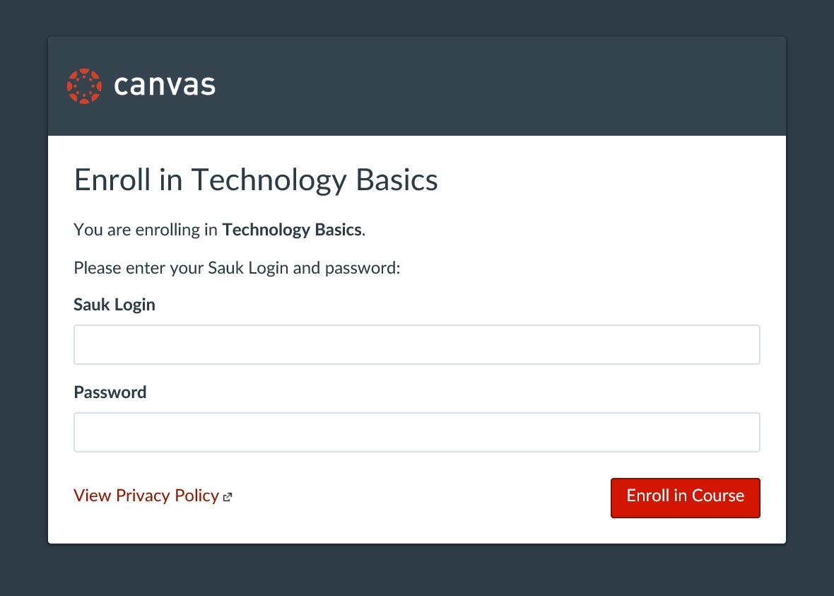 image of page asking for Canvas login